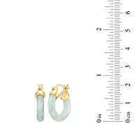 18k Yellow Gold Plated Sterling Silver Carved Genuine Green Jade 18mm Hoop Earrings