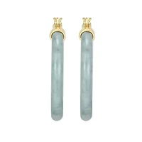18k Yellow Gold Plated Sterling Silver Carved Genuine Green Jade 32mm Hoop Earrings