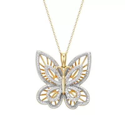 Diamond Accent Butterfly Pendant in 18k Yellow Gold Plated Sterling Silver with 18" Chain