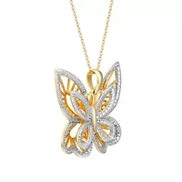 Diamond Accent Butterfly Pendant in 18k Yellow Gold Plated Sterling Silver with 18" Chain