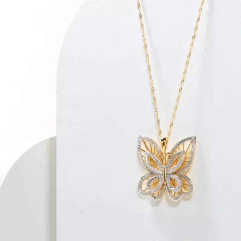 Diamond Accent Butterfly Pendant in 18k Yellow Gold Plated Sterling Silver with 18" Chain