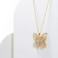 Diamond Accent Butterfly Pendant in 18k Yellow Gold Plated Sterling Silver with 18" Chain