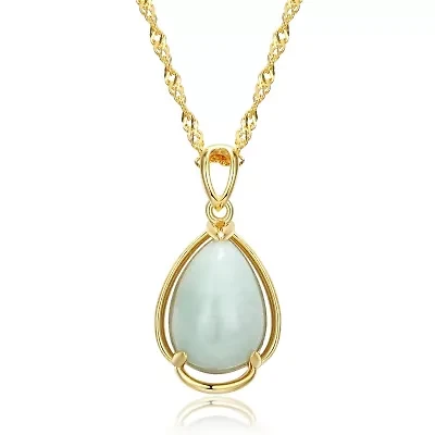18K Gold Plated Sterling Silver Genuine Jade Pendant Necklace