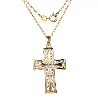 18k Gold Plated Sterling Silver Filigree Cross Necklace