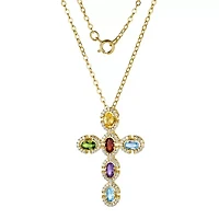 18k Gold Plated Sterling Silver Genuine Gemstone Cross Necklace