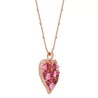 Created Ruby and Pink and white Sapphire Cluster Heart Pendant In 18K Rose Gold Plated Sterling Silver