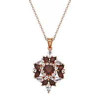 Genuine Garnet And White Topaz Heart Cluster Pendant In 18K Rose Gold Plated Sterling Silver