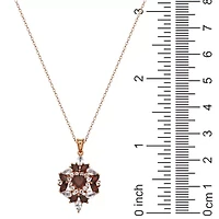 Genuine Garnet And White Topaz Heart Cluster Pendant In 18K Rose Gold Plated Sterling Silver