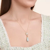 Genuine Jade & White Pearl Necklace in 18K Gold Plated Sterling Silver