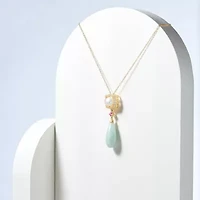 Genuine Jade & White Pearl Necklace in 18K Gold Plated Sterling Silver