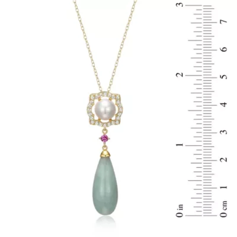 Genuine Jade & White Pearl Necklace in 18K Gold Plated Sterling Silver
