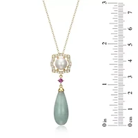 Genuine Jade & White Pearl Necklace in 18K Gold Plated Sterling Silver