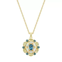 Genuine London Blue Topaz, Created Opal and Genuine Peridot Pendant in 18K Gold-plated Sterling Silver
