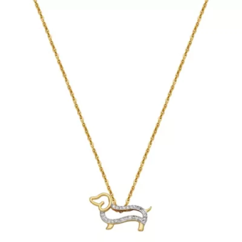 1/6 cttw Diamond Dachshund Pendant in 18k Yellow Gold Plated Sterling Silver with 18" Chain