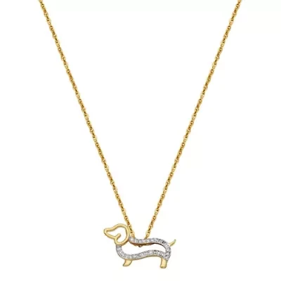 1/6 cttw Diamond Dachshund Pendant in 18k Yellow Gold Plated Sterling Silver with 18" Chain