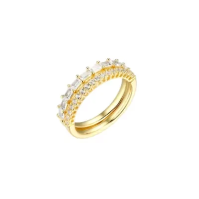 Created White Sapphire Stackable Rings 18K Yellow Gold Over Sterling Silver