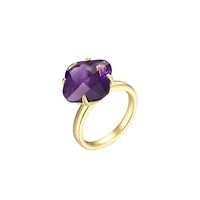 African Amethyst Clover Ring 18K Yellow Gold Over Sterling Silver
