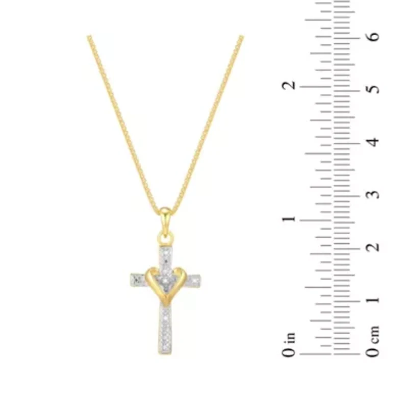 Diamond Accent Set of Bracelet and Cross Pendant with 18" Chain in Gold Plated Sterling Silver