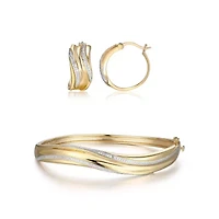 Diamond Accent Twisted Bangle and Earring Set in 18k Yellow Gold Plated Sterling Silver