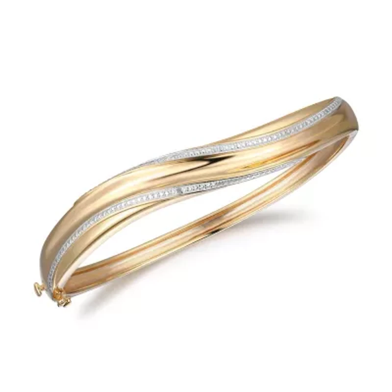 Diamond Accent Twisted Bangle and Earring Set in 18k Yellow Gold Plated Sterling Silver