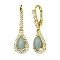 Genuine Green Jade and Created White Sapphire Pear Earring and Pendant Necklace Set in 18k Gold Plated Sterling Silver