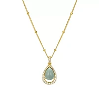 Genuine Green Jade and Created White Sapphire Pear Earring and Pendant Necklace Set in 18k Gold Plated Sterling Silver