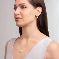 Genuine Pearl and Jade Earring and Necklace Set in 18k Gold-plated Sterling Silver