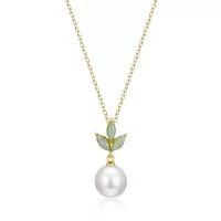 Genuine Pearl and Jade Earring and Necklace Set in 18k Gold-plated Sterling Silver