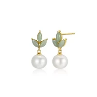 Genuine Pearl and Jade Earring and Necklace Set in 18k Gold-plated Sterling Silver
