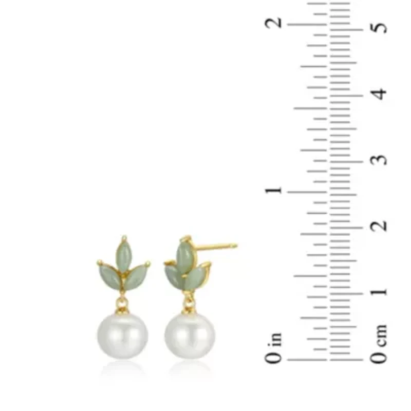 Genuine Pearl and Jade Earring and Necklace Set in 18k Gold-plated Sterling Silver