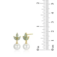 Genuine Pearl and Jade Earring and Necklace Set in 18k Gold-plated Sterling Silver