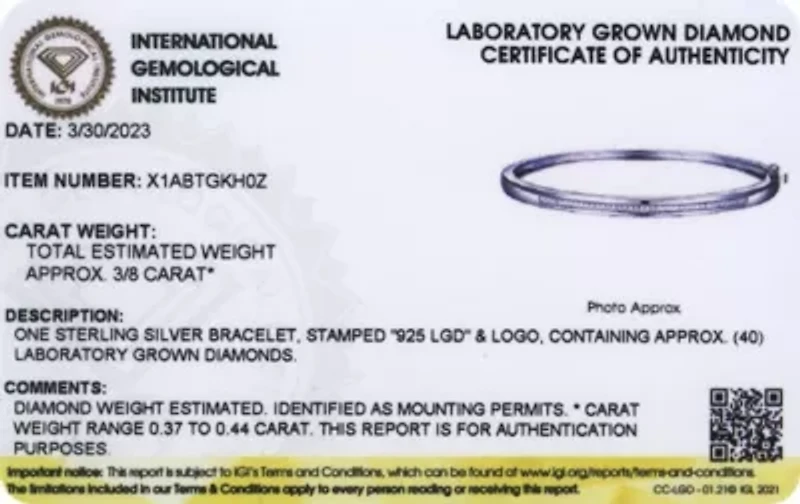 Lab Created Platinum Plated Sterling Silver 3/8 CT TW Lab Grown Diamond Bangle Bracelet