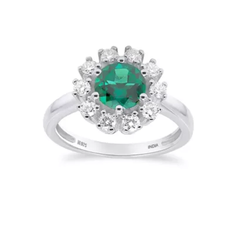 Lab Created 6.50 MM Round Emerald and 1/2CTTW Grown Diamond Ring.