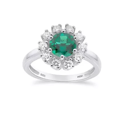 Lab Created 6.50 MM Round Emerald and 1/2CTTW Grown Diamond Ring.