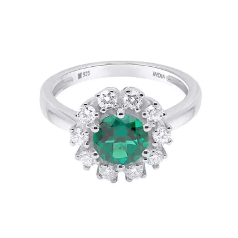 Lab Created 6.50 MM Round Emerald and 1/2CTTW Grown Diamond Ring.