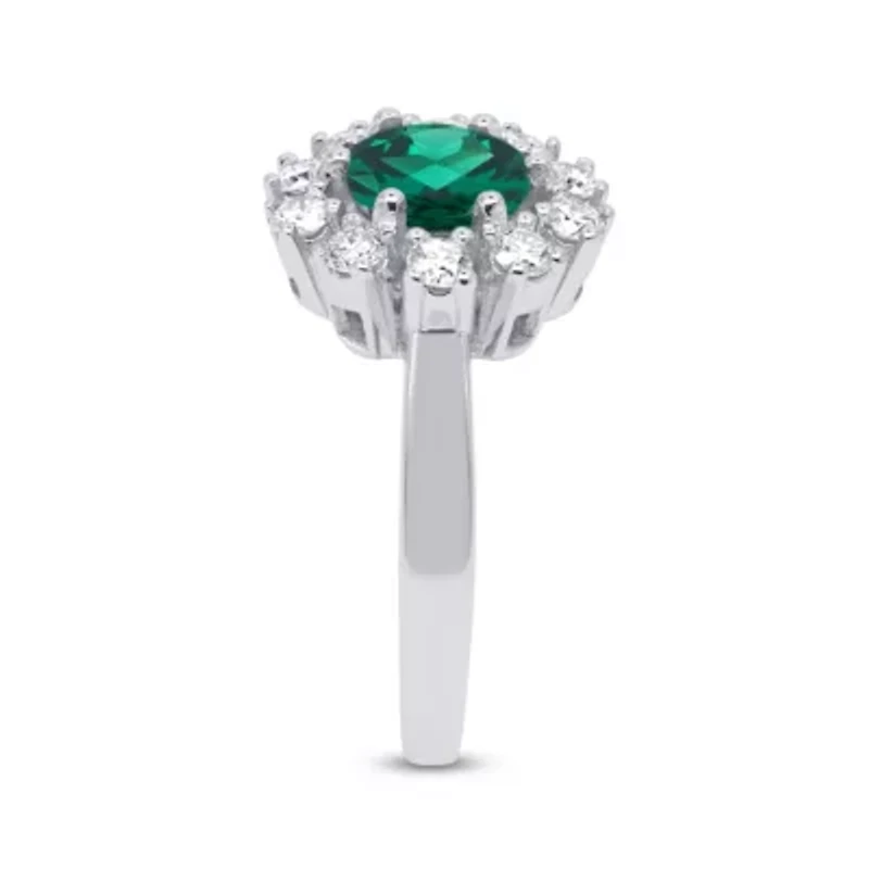 Lab Created 6.50 MM Round Emerald and 1/2CTTW Grown Diamond Ring.