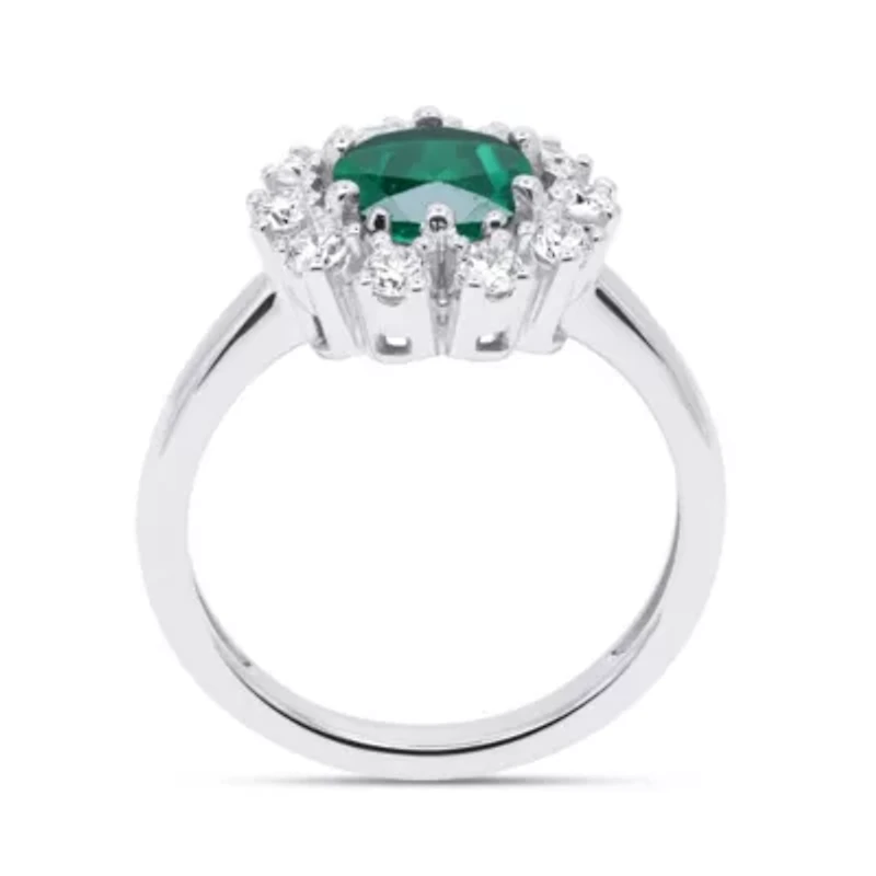 Lab Created 6.50 MM Round Emerald and 1/2CTTW Grown Diamond Ring.
