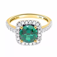 Lab Created 8.00 MM Round Emerald and 3/8CTTW Grown Diamond Ring.