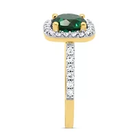 Lab Created 8.00 MM Round Emerald and 3/8CTTW Grown Diamond Ring.