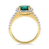 Lab Created 8.00 MM Round Emerald and 3/8CTTW Grown Diamond Ring.