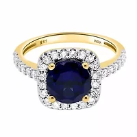 Lab Created 8.00 MM Round Blue Sapphire and 3/8CTTW Grown Diamond Ring.