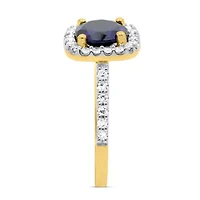 Lab Created 8.00 MM Round Blue Sapphire and 3/8CTTW Grown Diamond Ring.