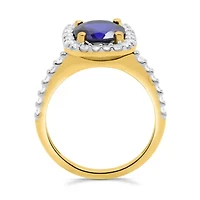 Lab Created 8.00 MM Round Blue Sapphire and 3/8CTTW Grown Diamond Ring.