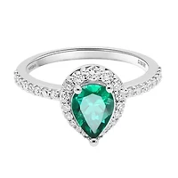 Lab Created 8X6 MM Pear Emerald and 1/3CTTW Grown Diamond Ring.