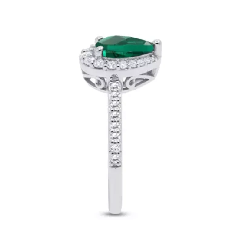 Lab Created 8X6 MM Pear Emerald and 1/3CTTW Grown Diamond Ring.