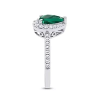 Lab Created 8X6 MM Pear Emerald and 1/3CTTW Grown Diamond Ring.