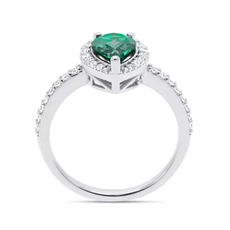 Lab Created 8X6 MM Pear Emerald and 1/3CTTW Grown Diamond Ring.