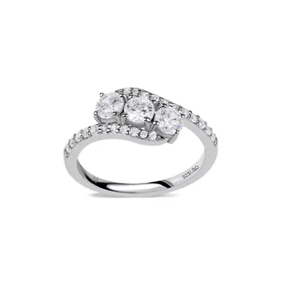 Lab Created Sterling Silver 1.00 Ctw Lgd Three Stone Ring