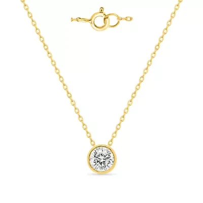 Lab Created 1 Ct Oval Grown Diamond Bezel Set Solitaire Pendant Gold Plated Sterling Silver