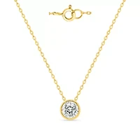 Lab Created 1 Ct Oval Grown Diamond Bezel Set Solitaire Pendant Gold Plated Sterling Silver